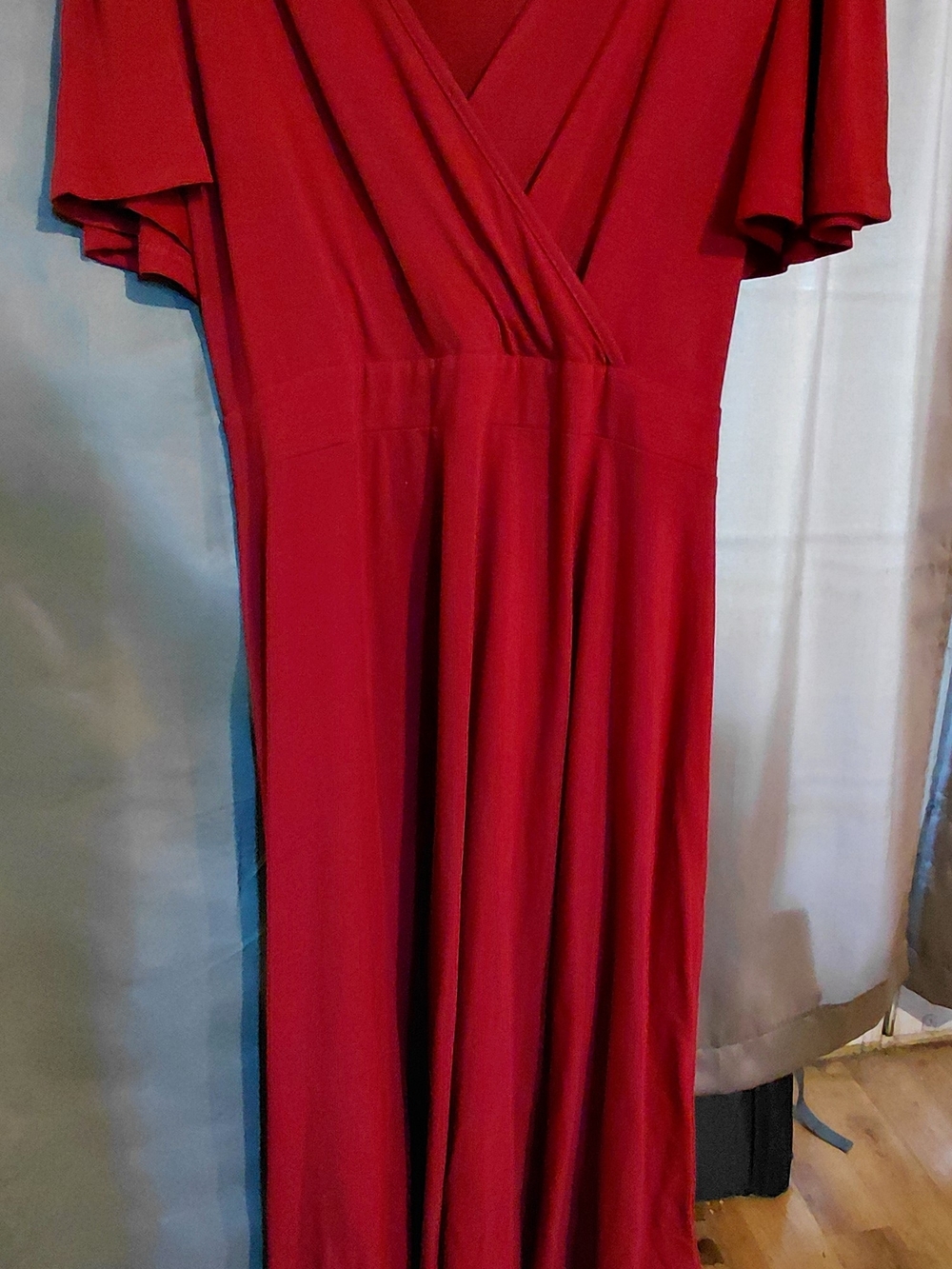 Deep Red Crisscross Elegant V-Neck Women's Dress Size 22